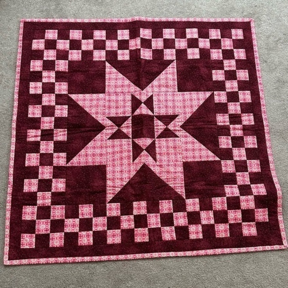 Handmade Small Quilt 39 x 39 Pink Star